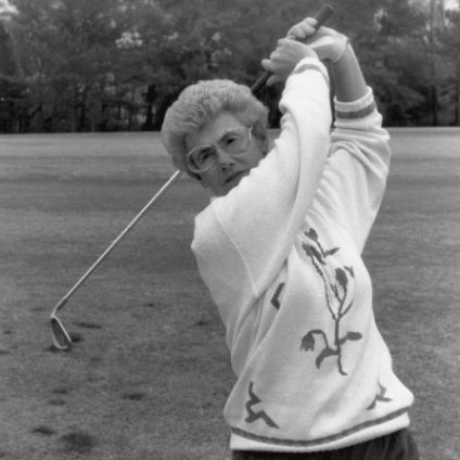 Beverly Pearce swinging a golf club