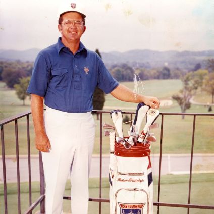 Mason Rudolph next to his golf bag