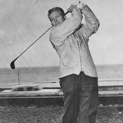 Photo of Pat Abbott swinging a golf club